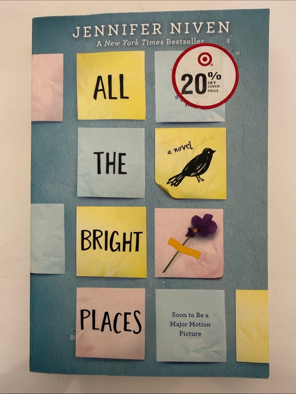 All the Bright Places by Jennifer Niven - Blue & Pastel Sticky Note Cover